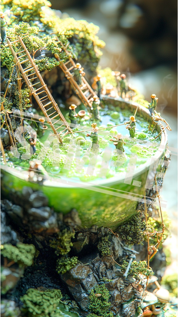 ミニチュア職人と抹茶の湧き沼|スマホ壁紙