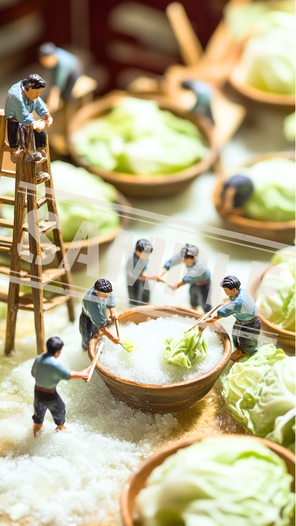 ミニチュア作業員と塩漬け作業｜スマホ壁紙