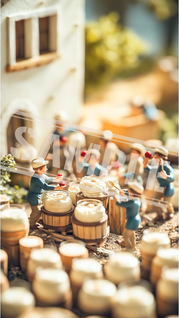 ミニチュア作業員と果実のせヨーグルト|スマホ壁紙