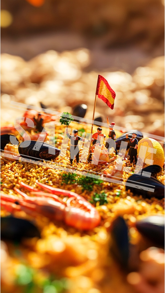 ミニチュア作業員とパエリア勝利宣言｜スマホ壁紙