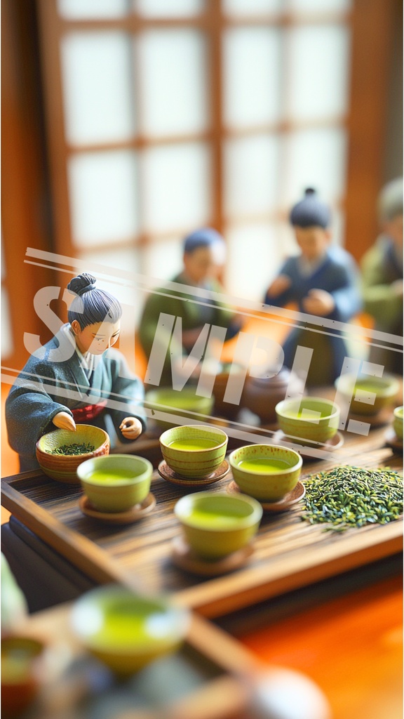 ミニチュア作業員とお茶を点てる時間｜スマホ壁紙