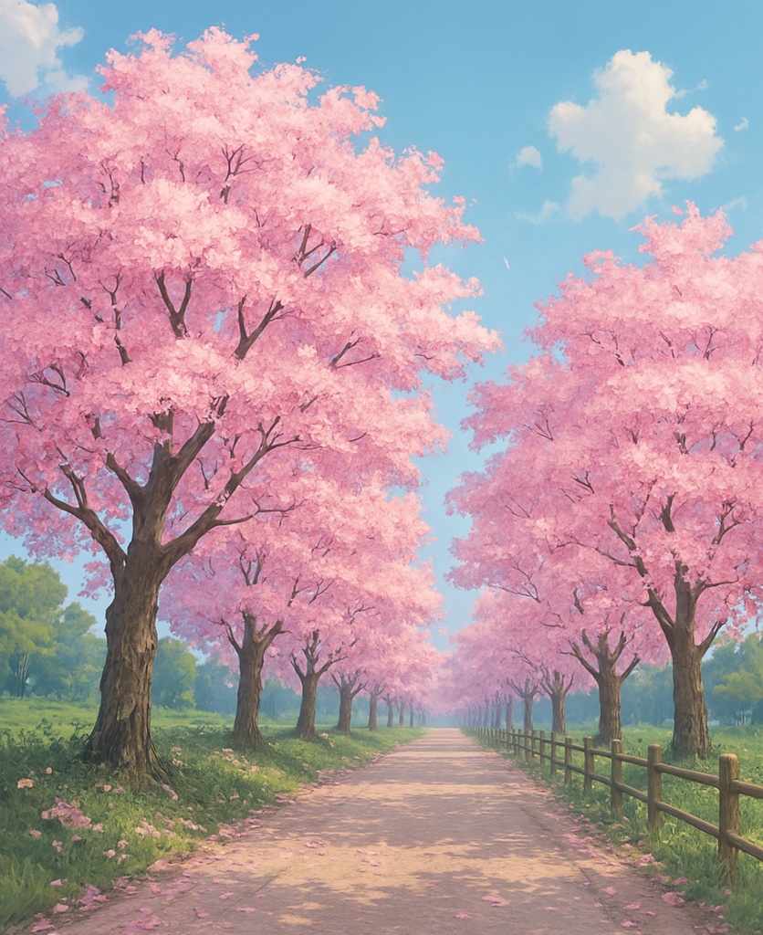 四季の道：桜並木三景（昼・夕・夜）