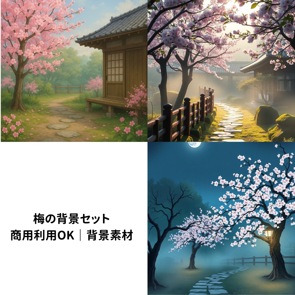  【商用利用可】梅の背景素材（幻想・和風）