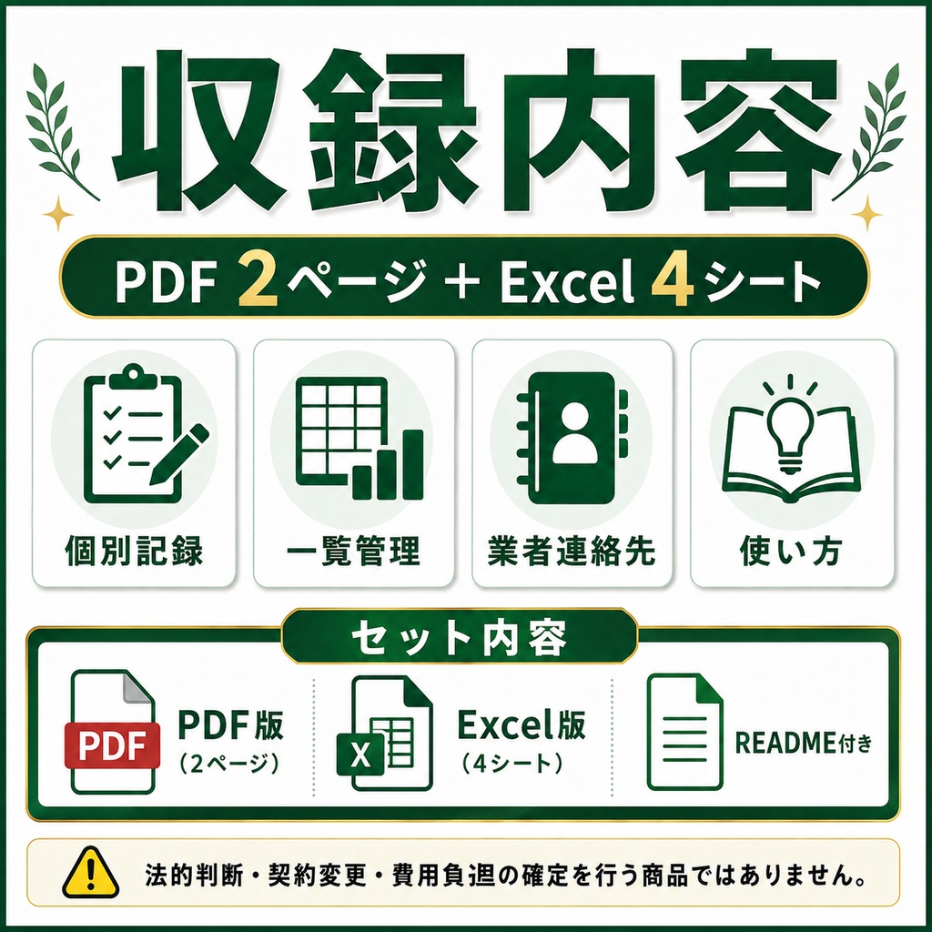 修繕・トラブル受付記録シート|自主管理大家向け PDF+Excel管理表