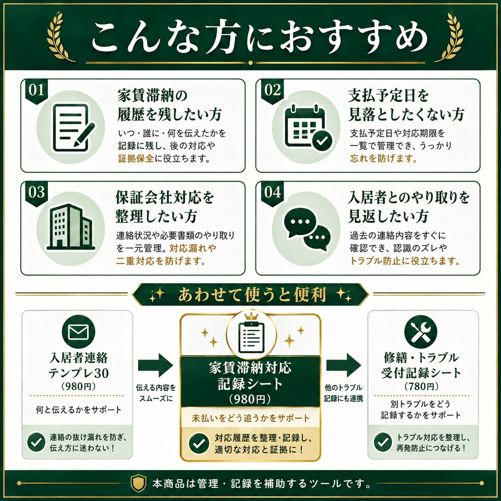 家賃滞納対応記録シート|自主管理大家向け PDF+Excel管理表