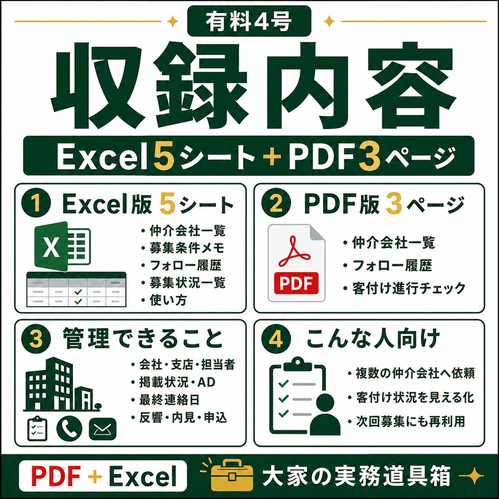 仲介会社営業・客付け管理表|自主管理大家向け PDF+Excel