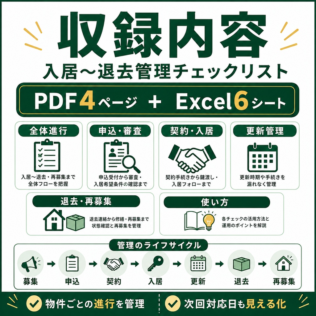 入居〜退去管理チェックリスト|自主管理大家向け PDF+Excel