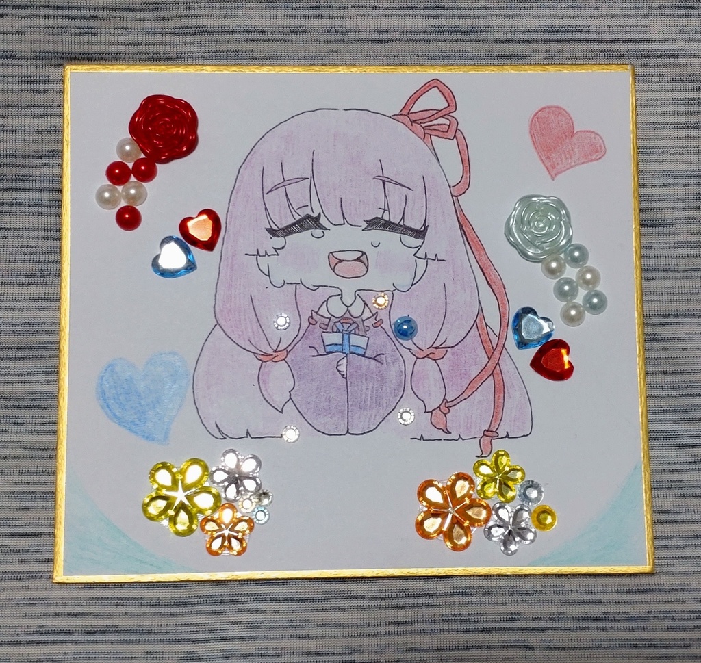 プレゼントに嬉し涙を流す茜ちゃん【ミニ色紙】