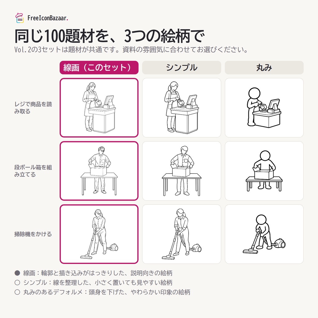 【100点】ビジネスイラスト素材集 Vol.2|線画|PNG・SVG|商用利用OK(接客・物流・清掃・設備)