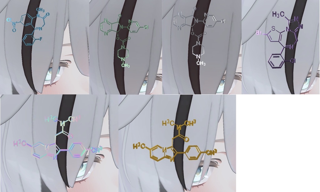 【発売記念セール終】睡眠薬構造式分子アクセサリーfullpack (VRChat想定)