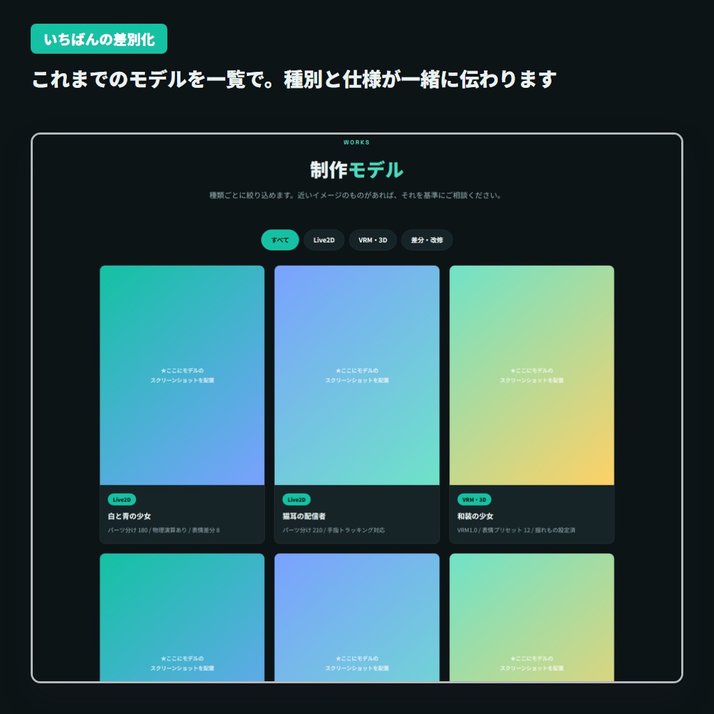 【Live2D・3Dモデラー向け】1ページ完結のHTMLサイトテンプレート「HIIRAGI SOU」