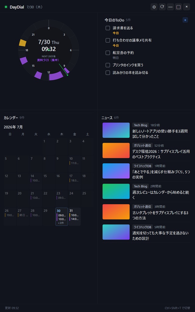 DayDial Lite - 24時間ダイヤルの常駐ダッシュボード【無料版 / Windows】
