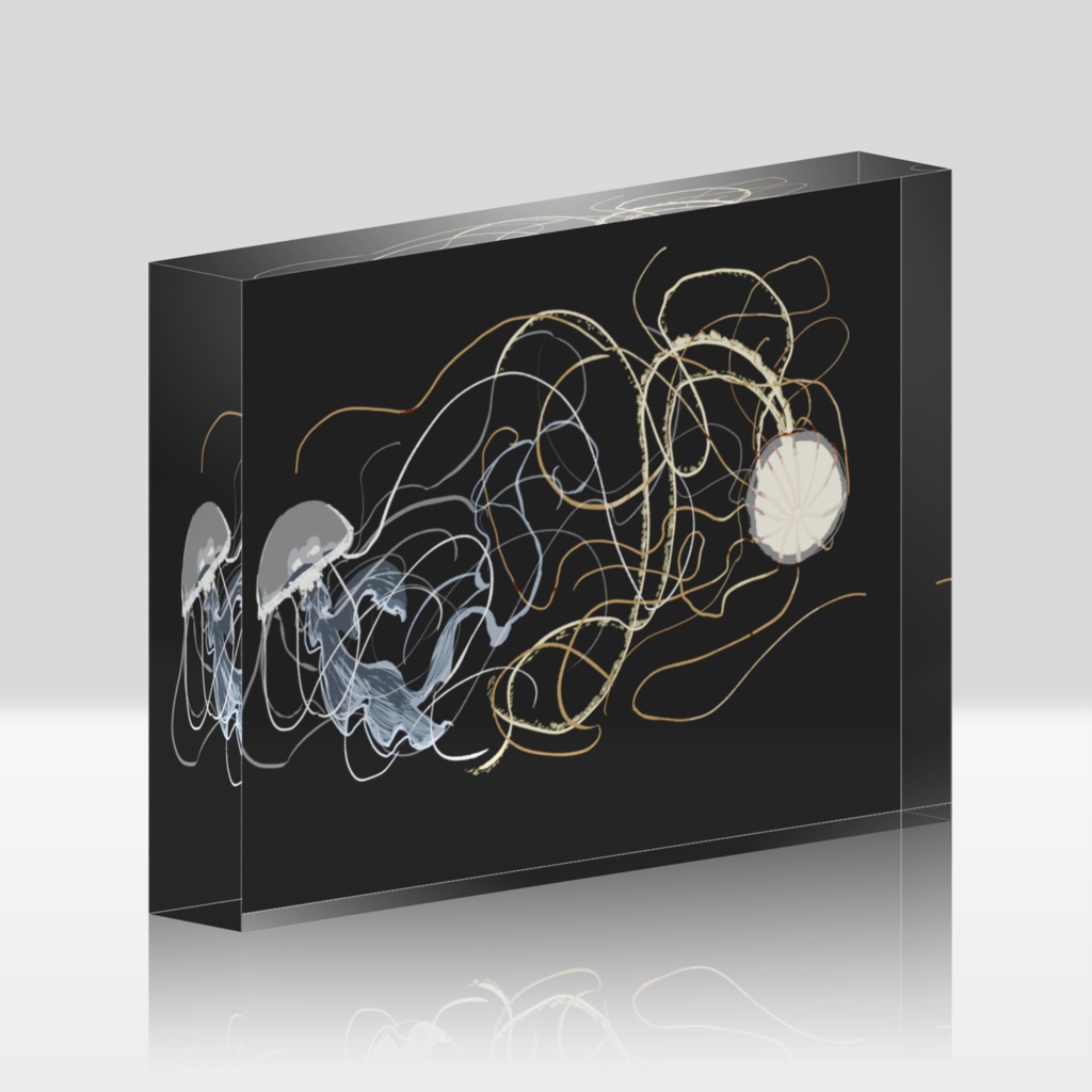 アマクサクラゲとアカクラゲのモチーフ(アクリルキューブ)