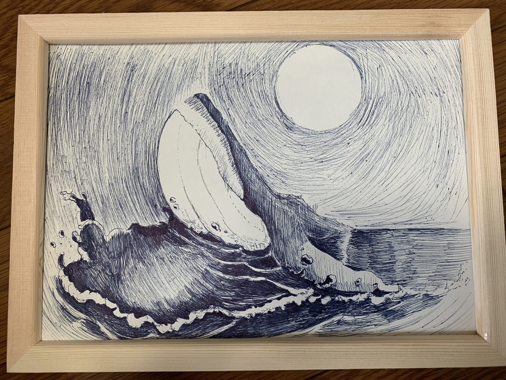 クジラと月(ボールペン画)