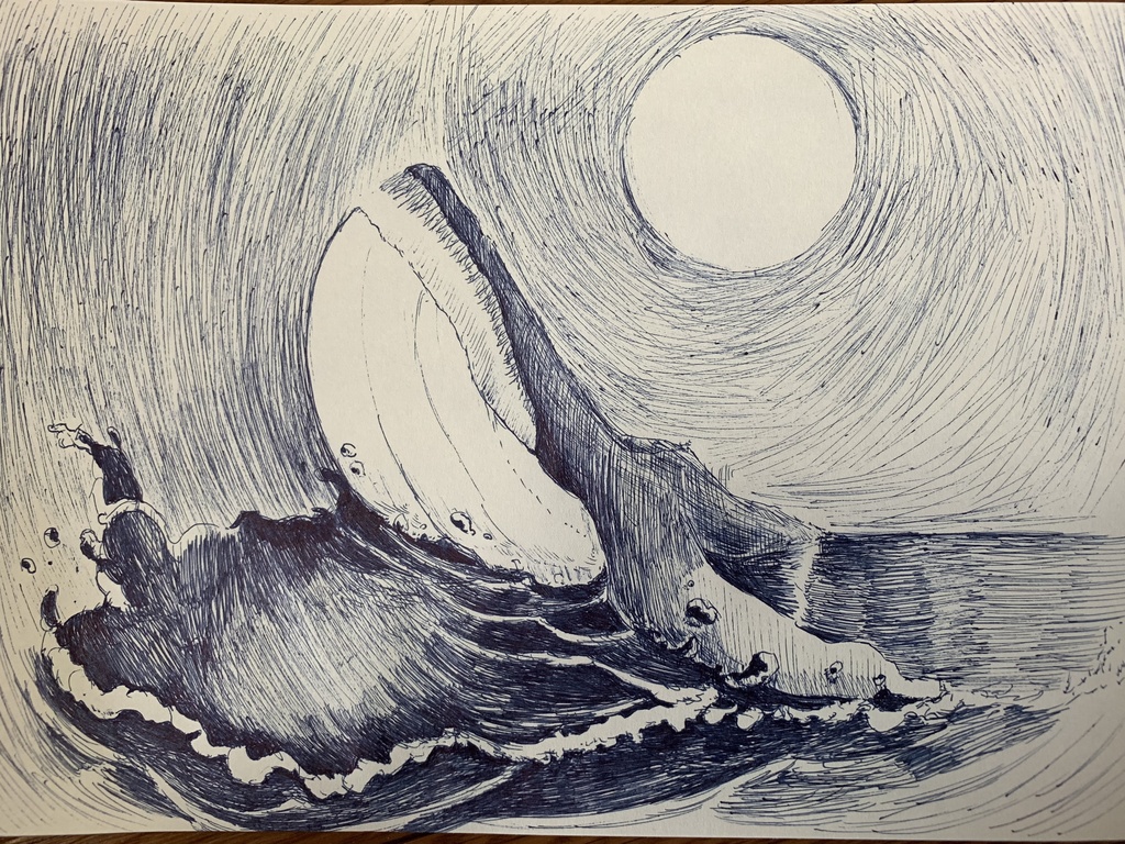 クジラと月 ボールペン画 ラノ Booth