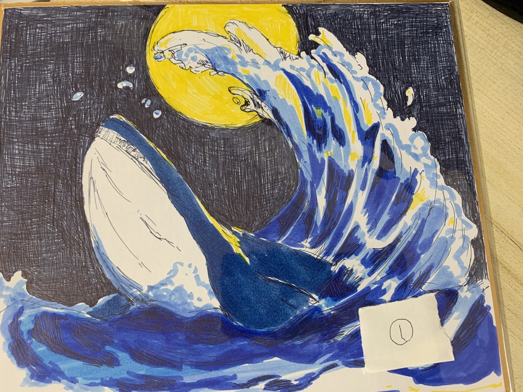 月下海鯨の色紙 (中サイズ)