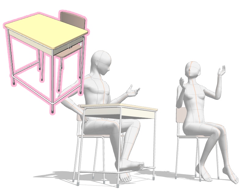 教室の机の椅子_C