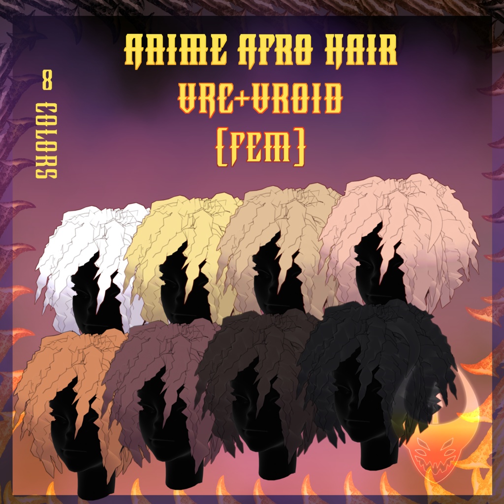 Afro Hair 8 Colors [Fem] Vroid + VRChat [Wacky]