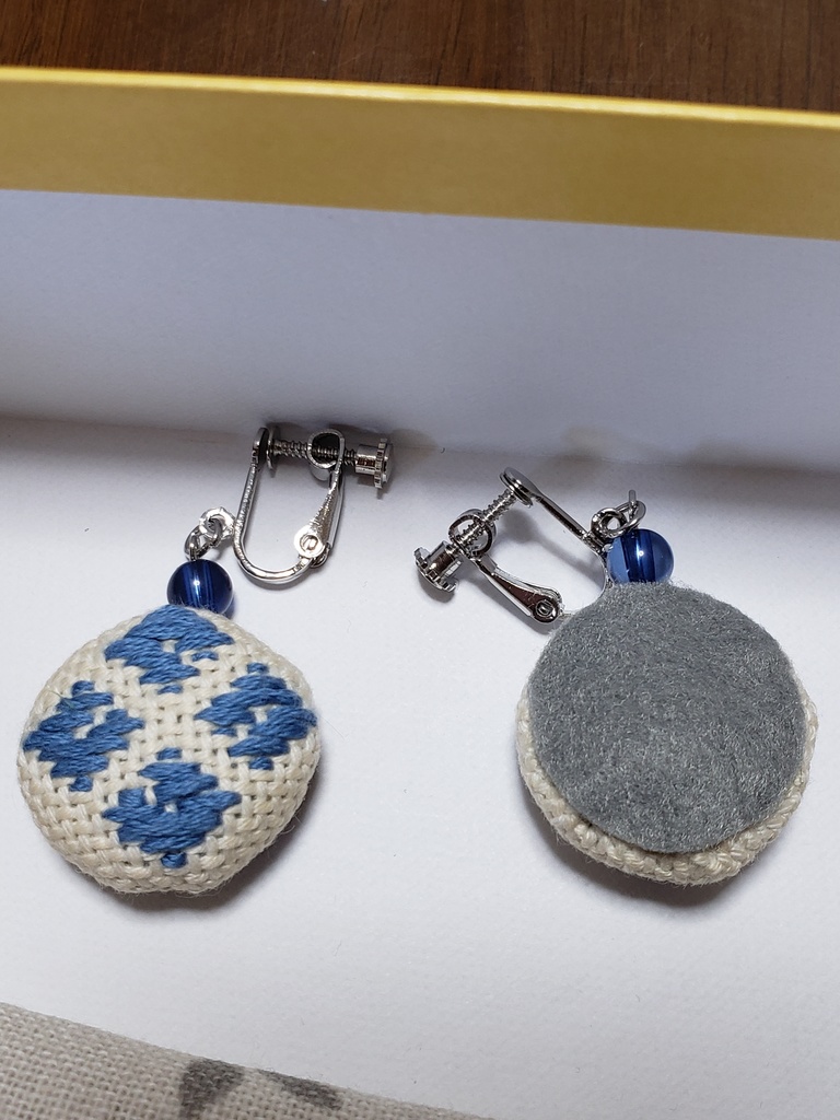 こぎん刺し タイツこごり ゆらりイヤリング 青系