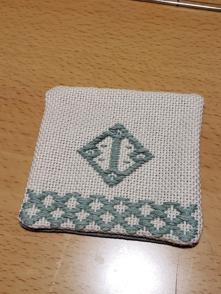 こぎん刺し　ふくべとまめこのコースター　抹茶