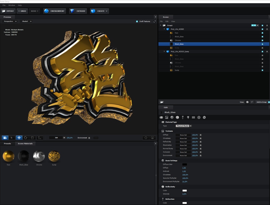 3D文字モデルの制作データ【AE2023・Element3D V2が必須】