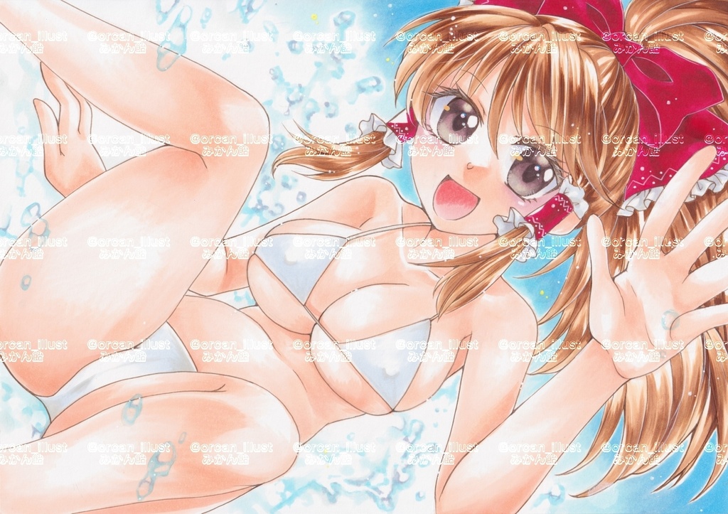手描きイラスト原画東方博麗霊夢ビキニ