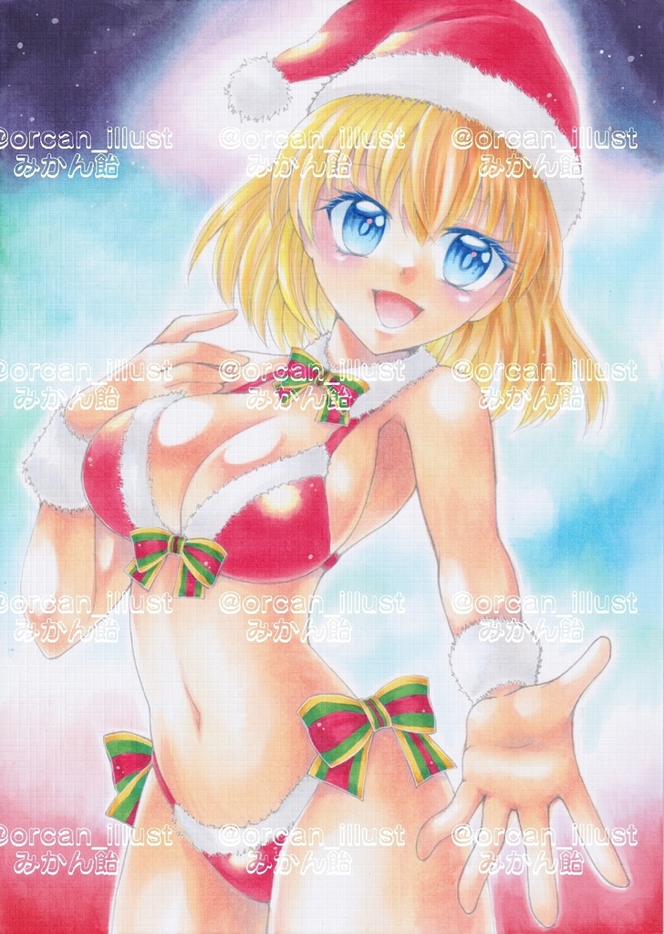 手描きアナログイラスト東方アリス・マーガトロイド　ビキニサンタ