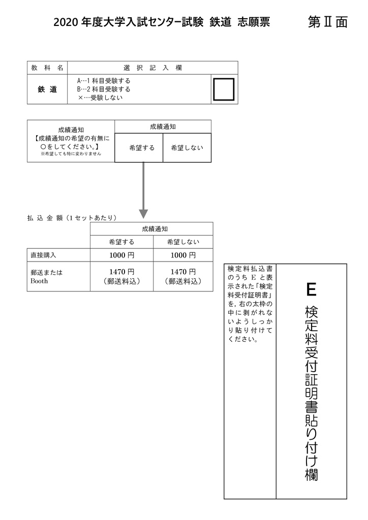 年度センター試験 鉄道 志願票 しずさつ文庫 Booth