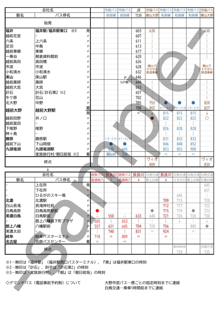 越美北線鉄道バス総合時刻表 2021年夏