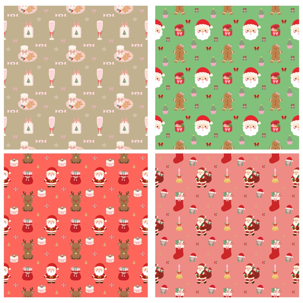 【全30種】ポップでかわいいクリスマス柄 シームレスパターン素材セット|デジタルペーパー・背景素材