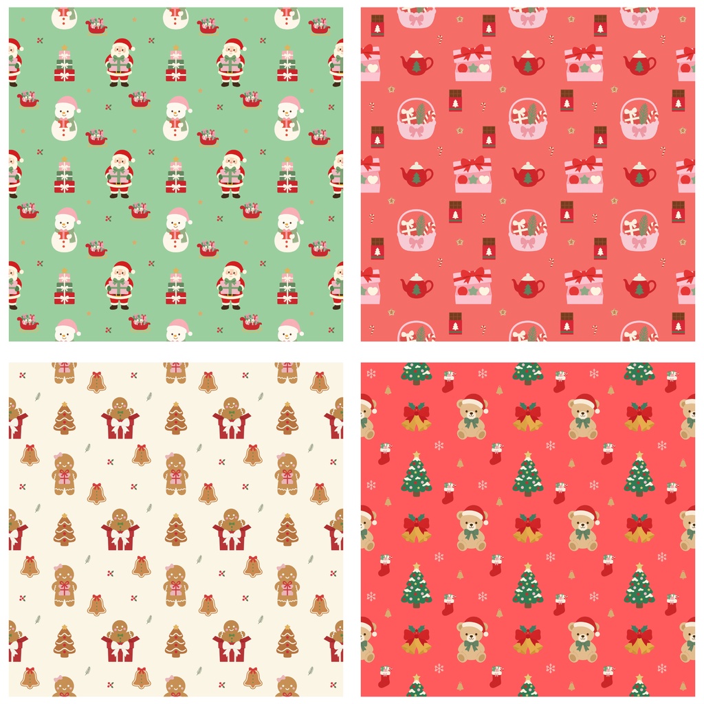 【全30種】ポップでかわいいクリスマス柄 シームレスパターン素材セット|デジタルペーパー・背景素材