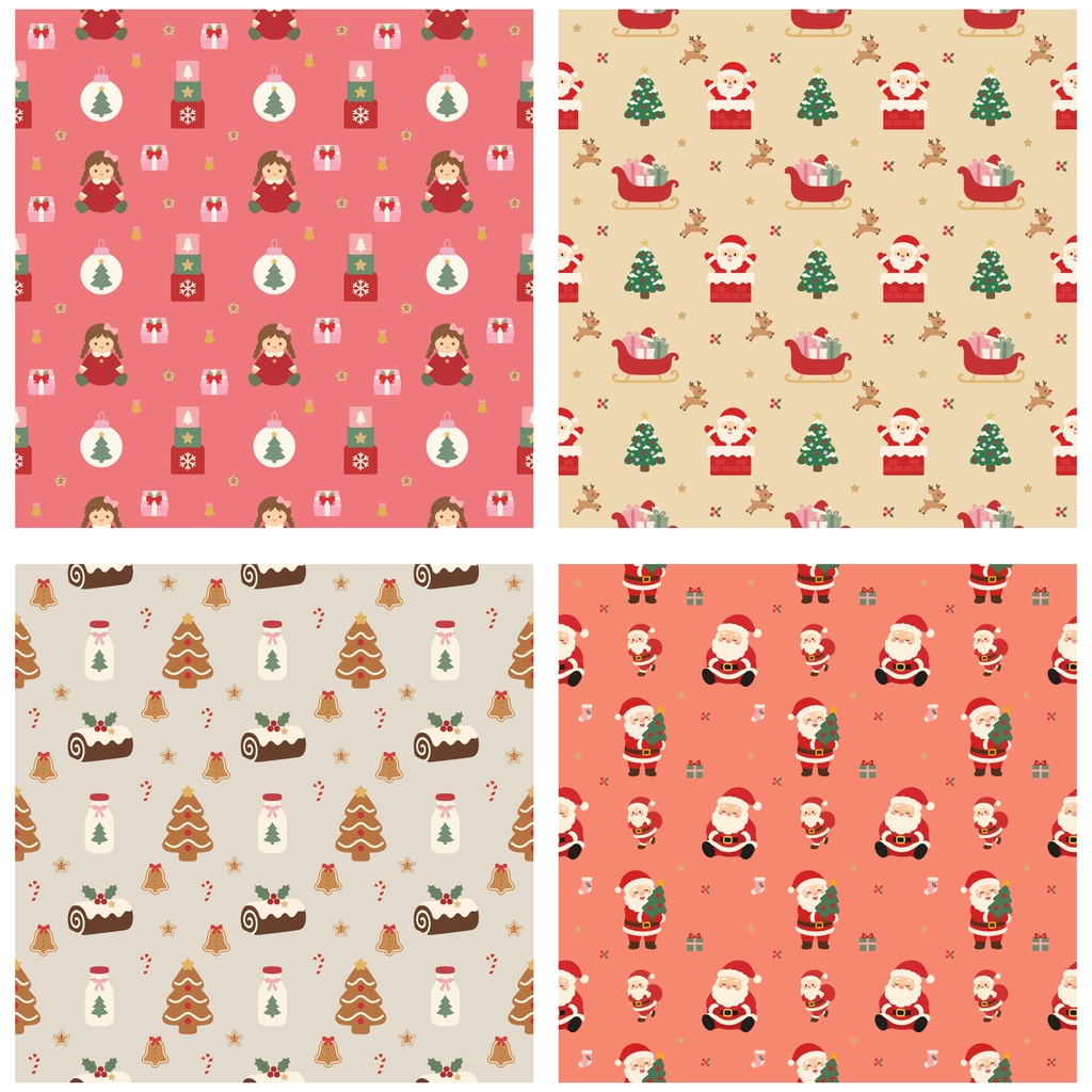 【全30種】ポップでかわいいクリスマス柄 シームレスパターン素材セット|デジタルペーパー・背景素材