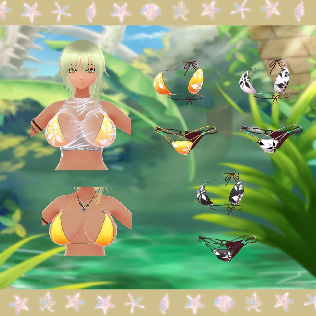 【VRoid】濡れ透けシャツ+ビキニセット【水着】