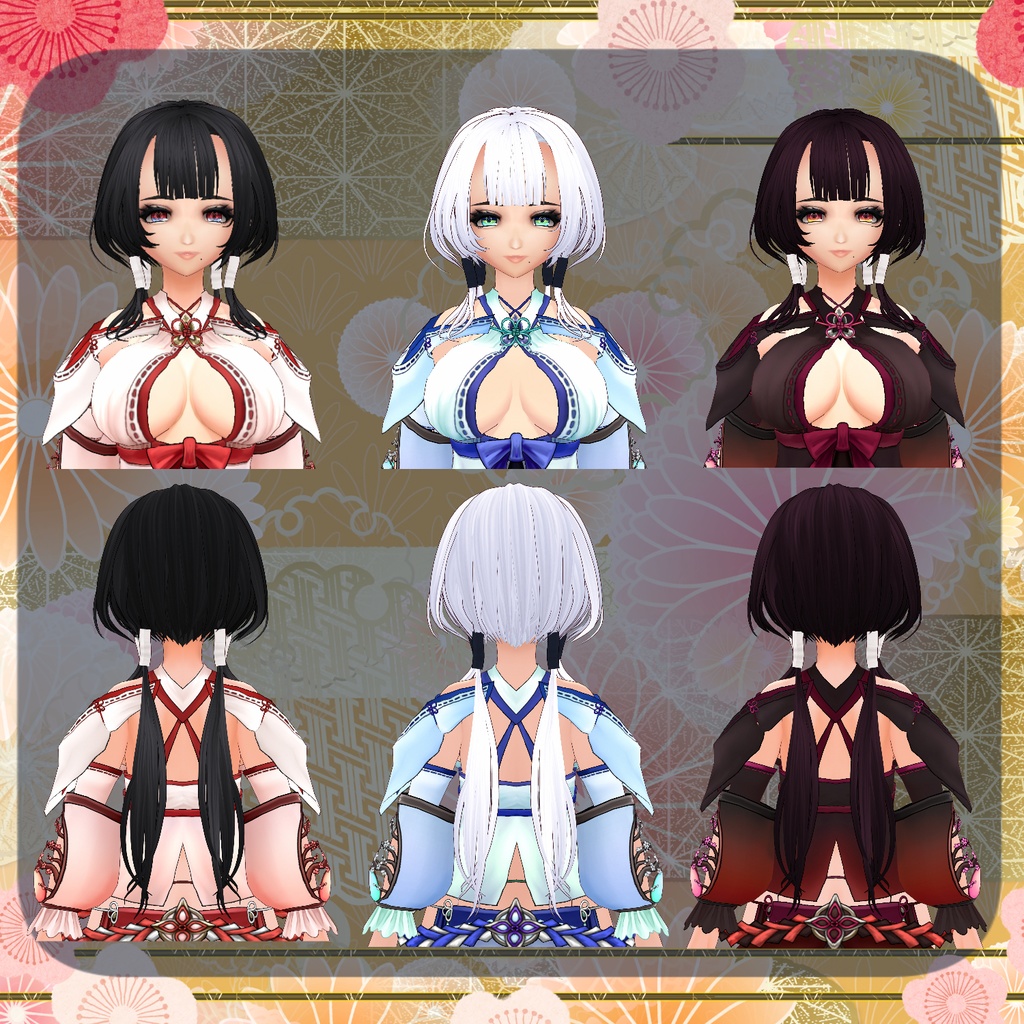 【VRoid】海月巫女の髪、顔スキンセット【髪型】