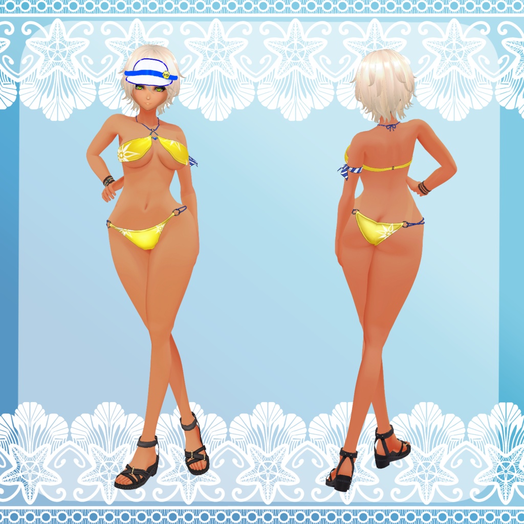 【Vroid】海辺のダイナー水着(Sea side diner swim wear set)