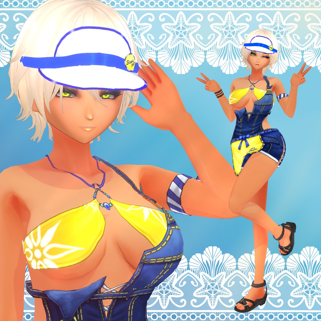 【Vroid】海辺のダイナー水着(Sea side diner swim wear set)