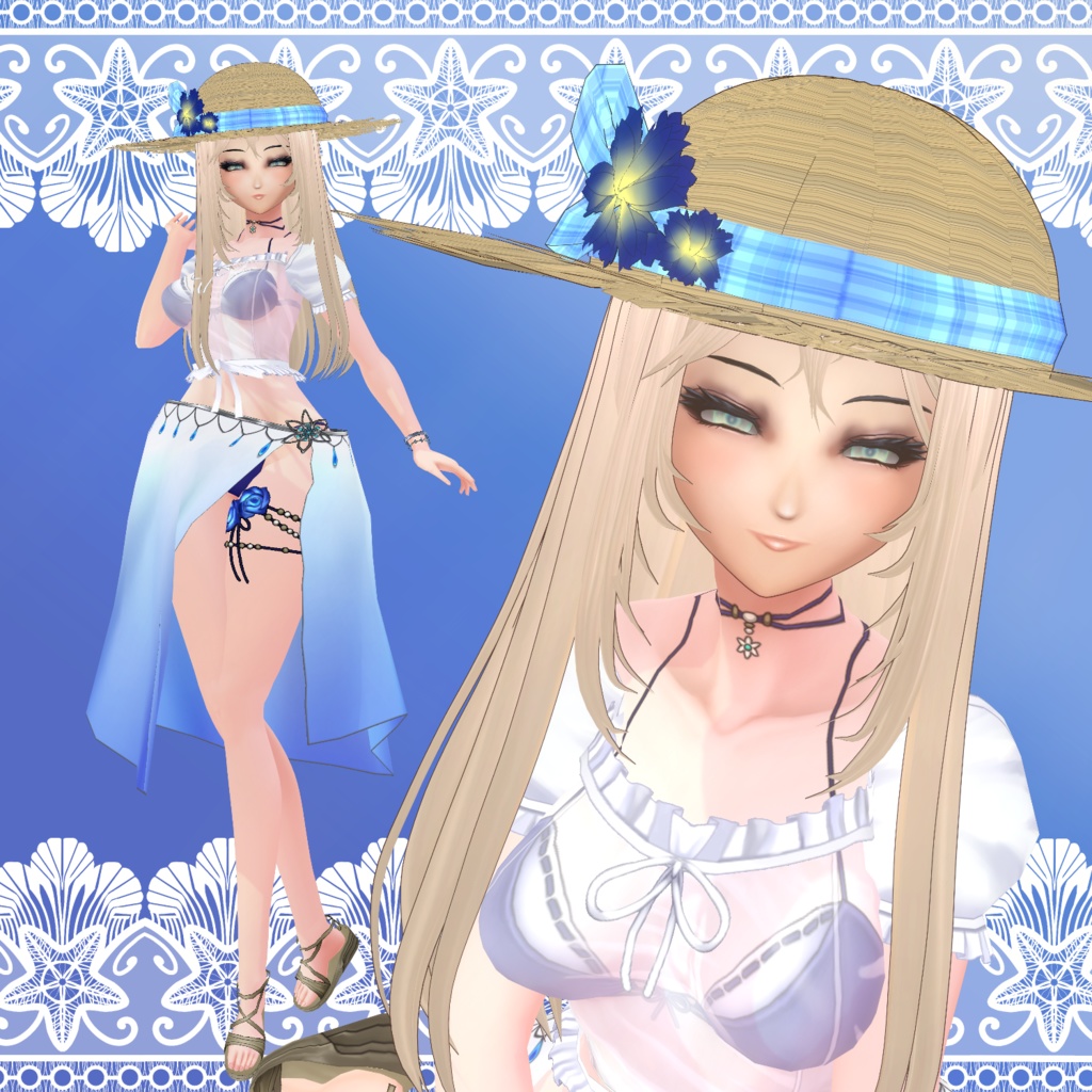 【Vroid】渚の麦わら水着(Nagisa swim wear set)