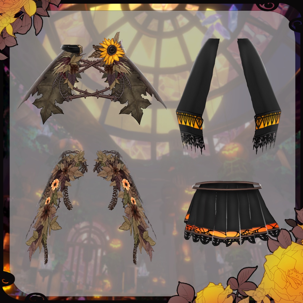 【Vroid】枯花絢爛 ドライフラワードレス【ハロウィン衣装】