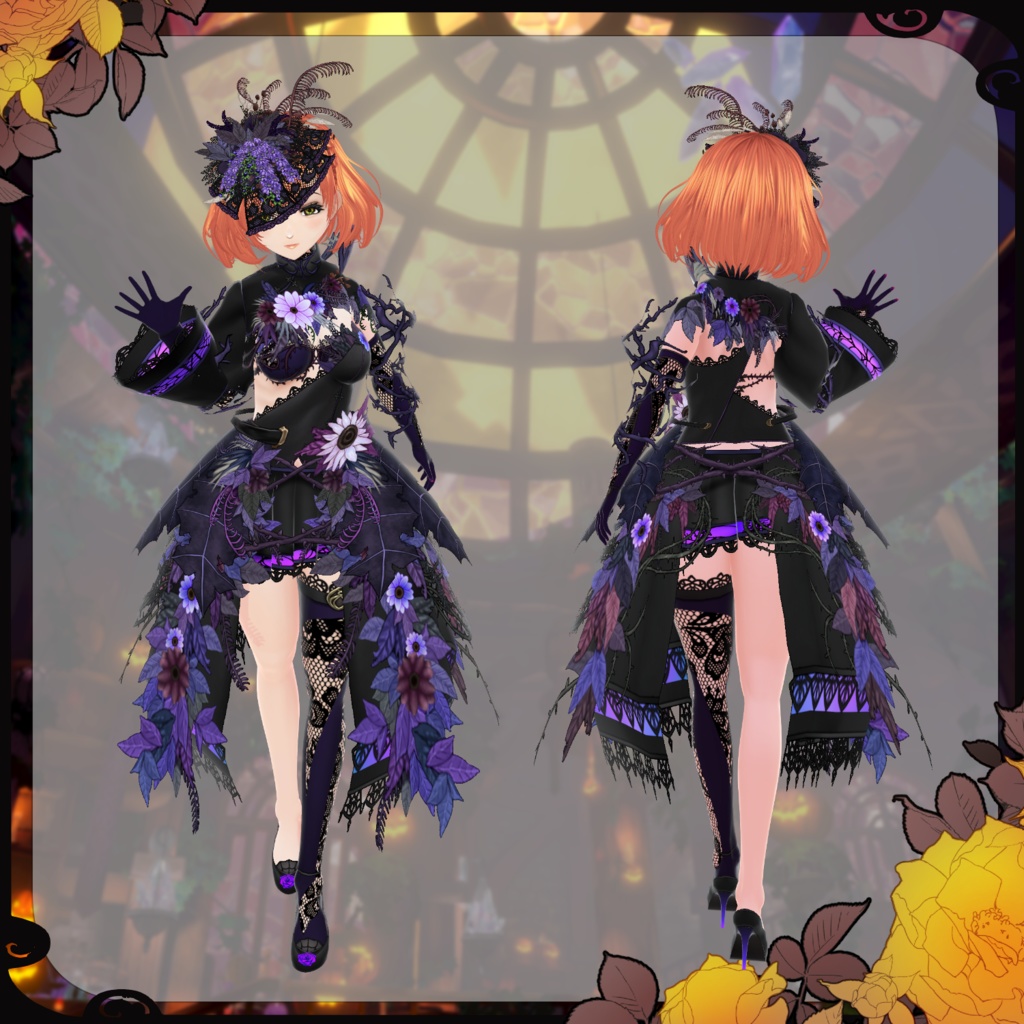 【Vroid】枯花絢爛 ドライフラワードレス【ハロウィン衣装】