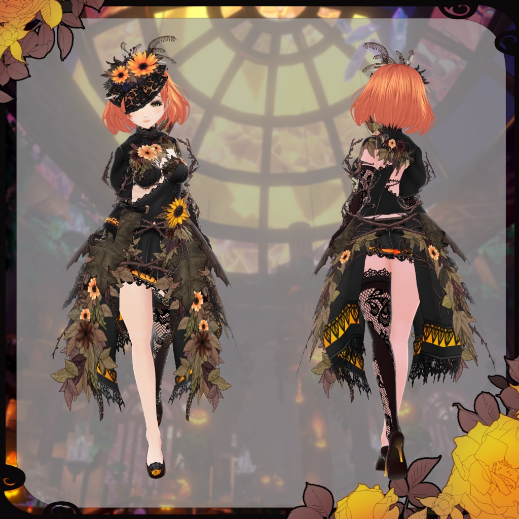 【Vroid】枯花絢爛 ドライフラワードレス【ハロウィン衣装】