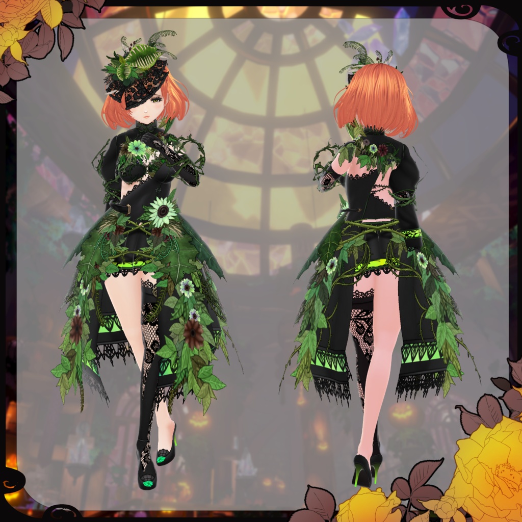 【Vroid】枯花絢爛 ドライフラワードレス【ハロウィン衣装】