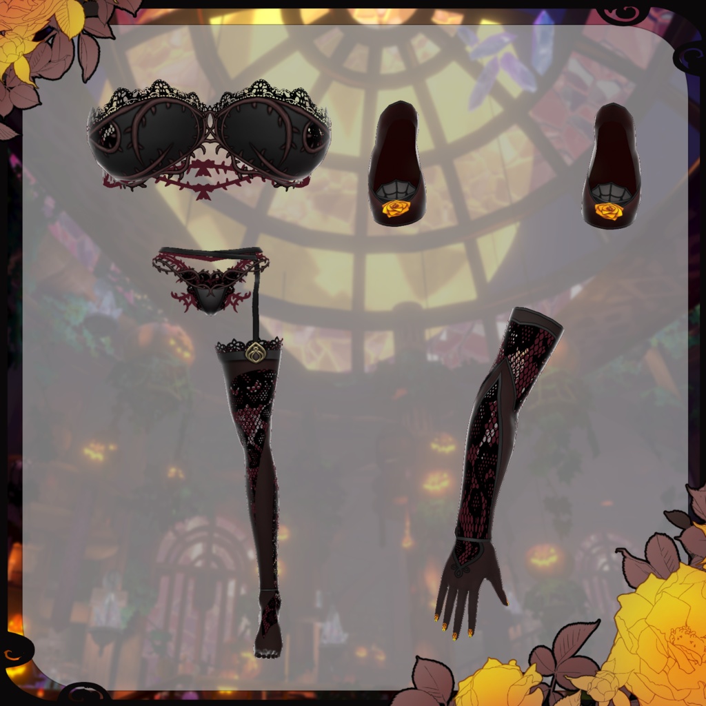 【Vroid】枯花絢爛 ドライフラワードレス【ハロウィン衣装】