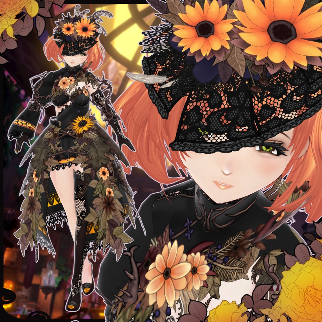 【Vroid】枯花絢爛 ドライフラワードレス【ハロウィン衣装】
