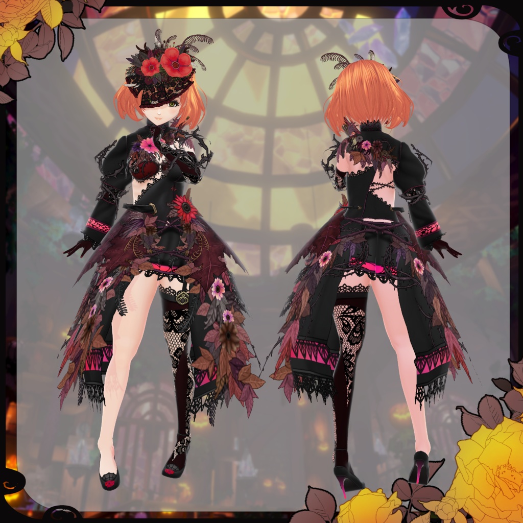 【Vroid】枯花絢爛 ドライフラワードレス【ハロウィン衣装】