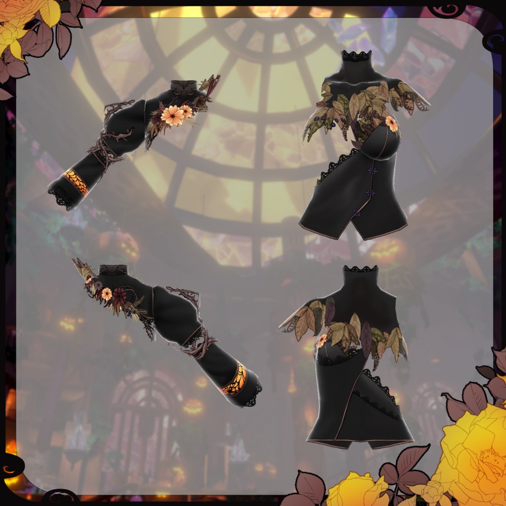 【Vroid】枯花絢爛 ドライフラワードレス【ハロウィン衣装】