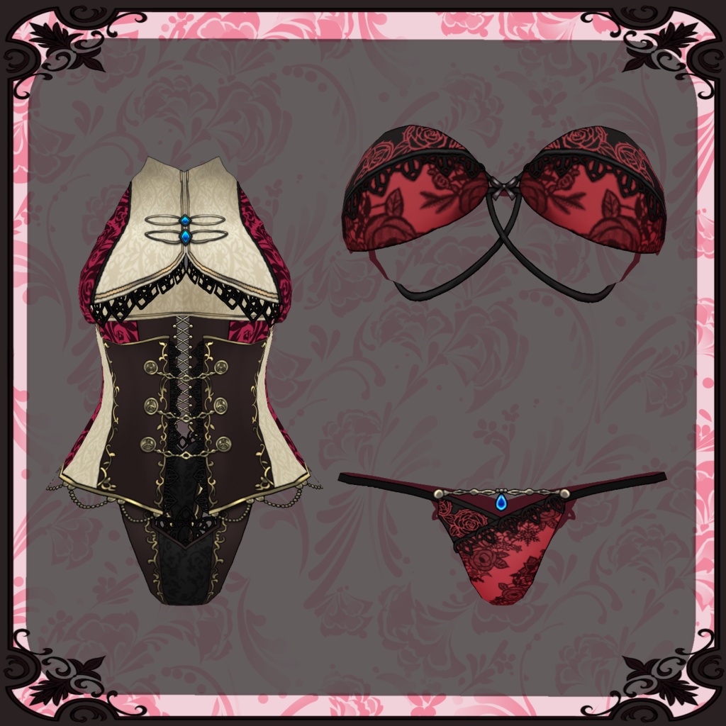 【Vroid】紅華のドレス【ファンタジー衣装】