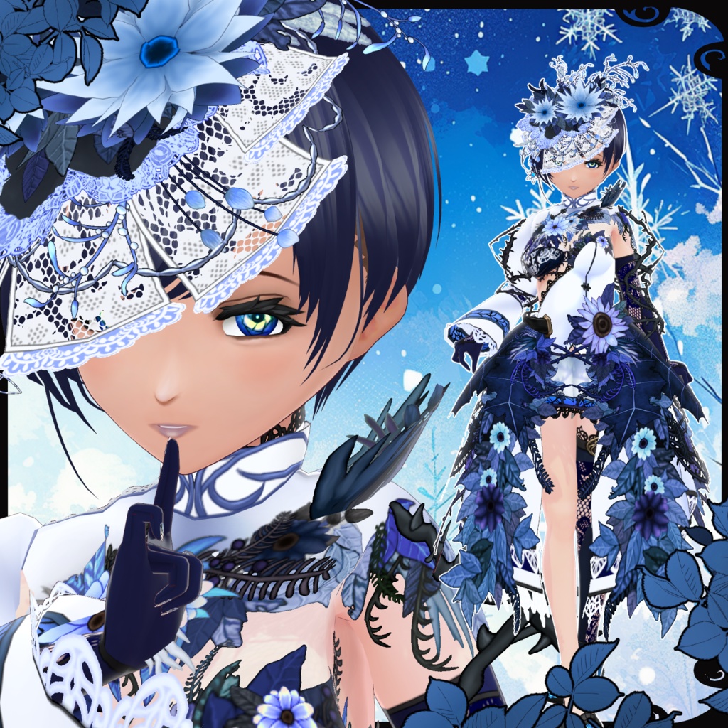 【Vroid】雪花絢爛 スノーフラワードレス【クリスマス衣装】