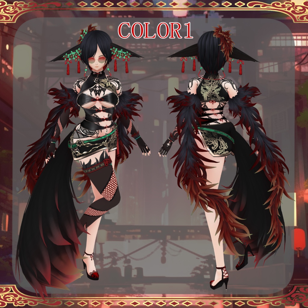 【Vroid】夜狐のドレス Night Fox dress【和風ファンタジー】