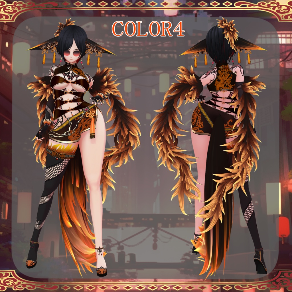 【Vroid】夜狐のドレス Night Fox dress【和風ファンタジー】