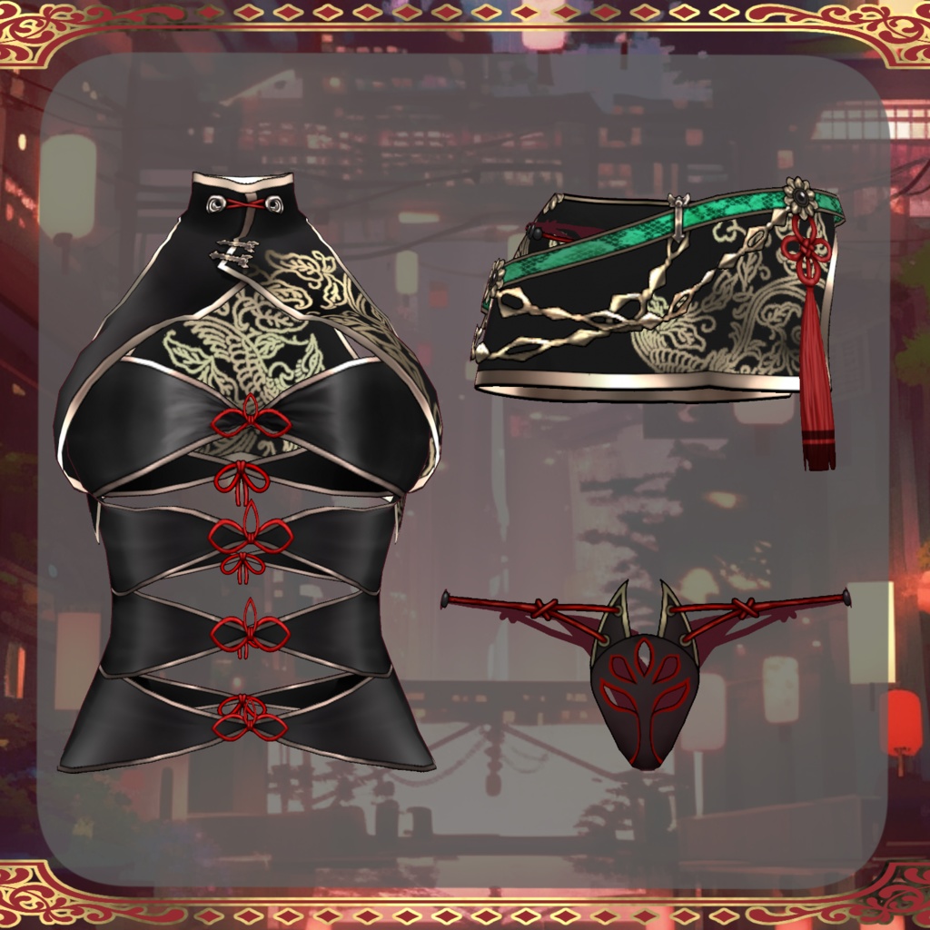 【Vroid】夜狐のドレス Night Fox dress【和風ファンタジー】